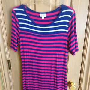 Misses Sz M LulaRoe V-neck Striped Dress Blue Pink White